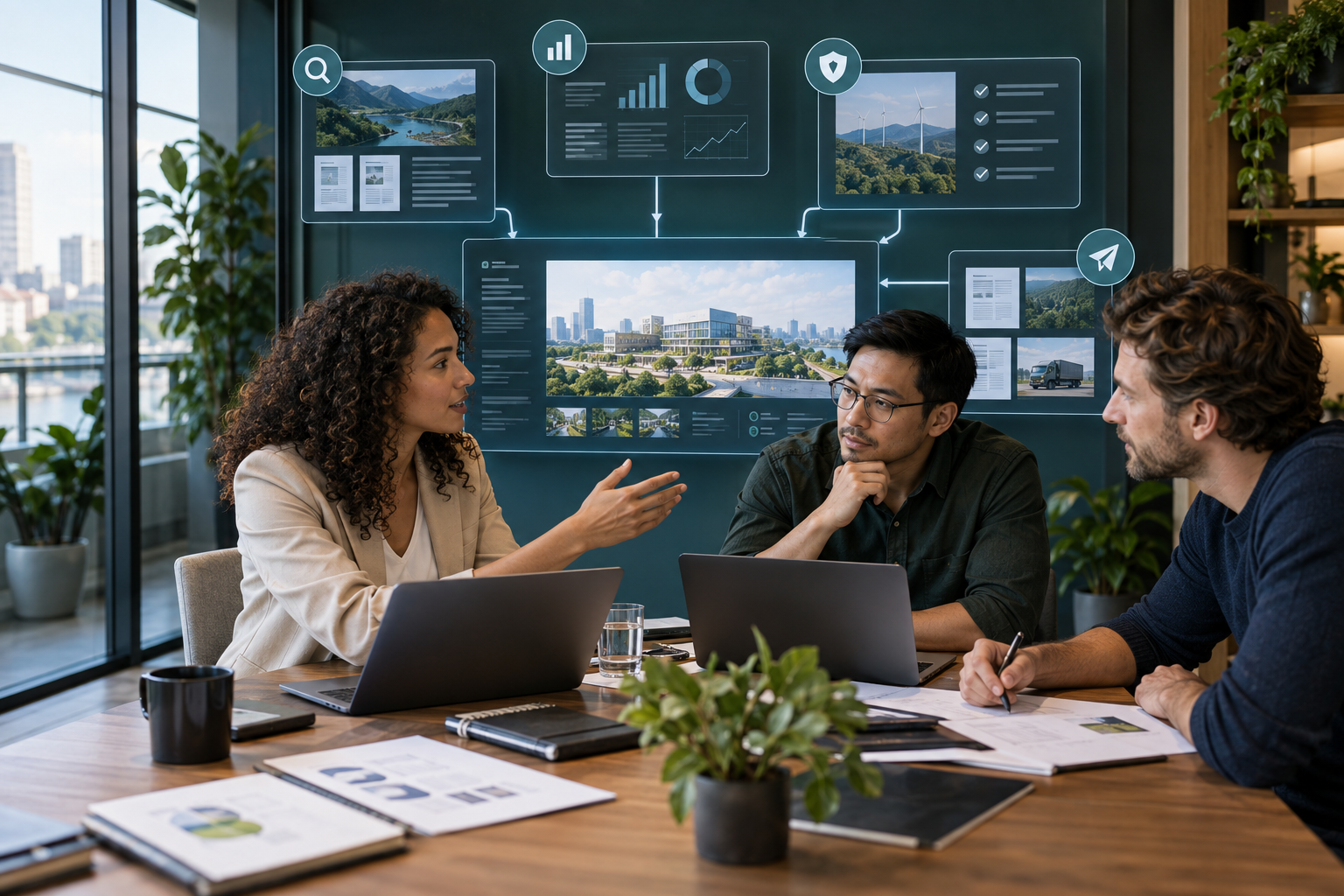 Specialist team coordinating connected research, analysis, verification and delivery workflows