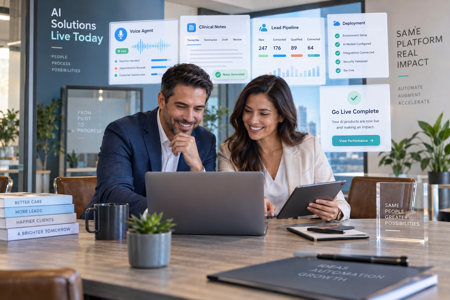 Business team launching voice, clinical, lead management and deployment platforms